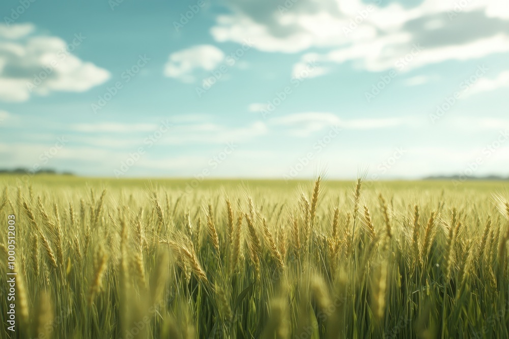 Serene Golden Fields Under a Bright Sky with Fluffy Clouds and Gentle Breeze, Nature's Beauty Serene Golden Fields Under a Bright Sky with Fluffy Clouds and Gentle Breeze, Nature's Beauty