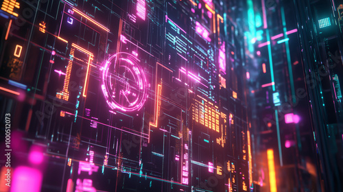 Abstract Floating Market Symbols and Graphs in Futuristic Data Visualization