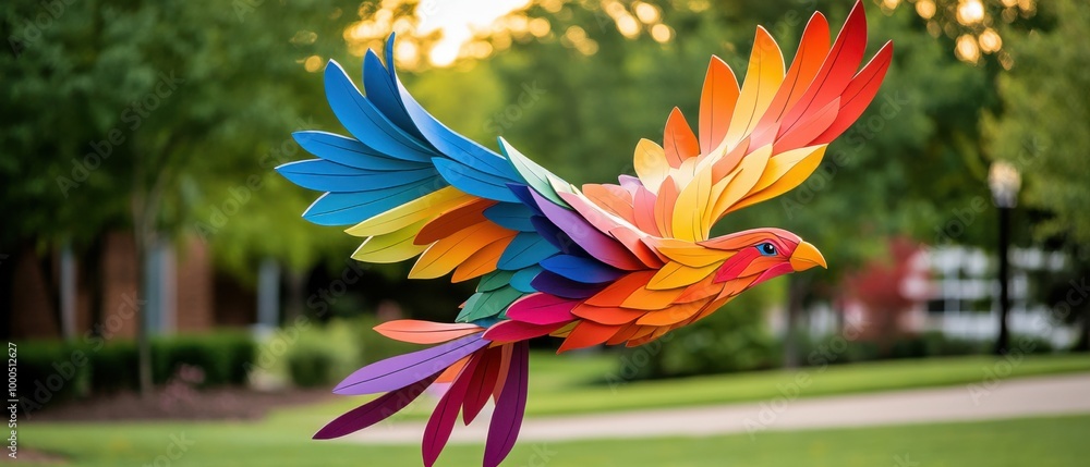 Obraz premium Vibrant Bird Kite Soars Against Azure Sky.
