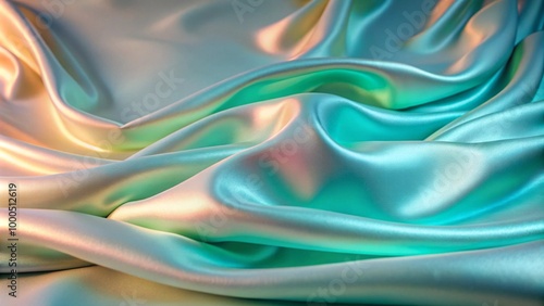 Smooth, flowing, iridescent turquoise satin fabric in soft, abstract folds.