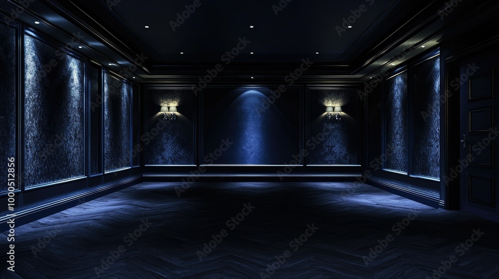 Empty elegant dark room at night with copy space Empty elegant dark room at night with copy space