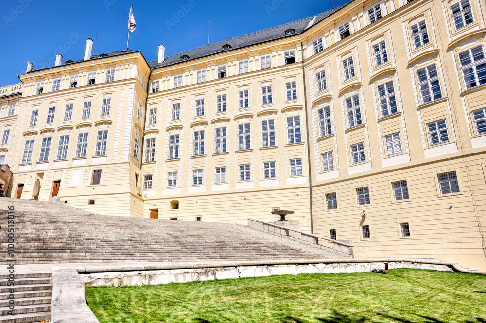 Fototapeta premium Prague, Czech Republic - July 16, 2024: Architectural details of buildings in and around the Prague Castle in the Czech Republic 