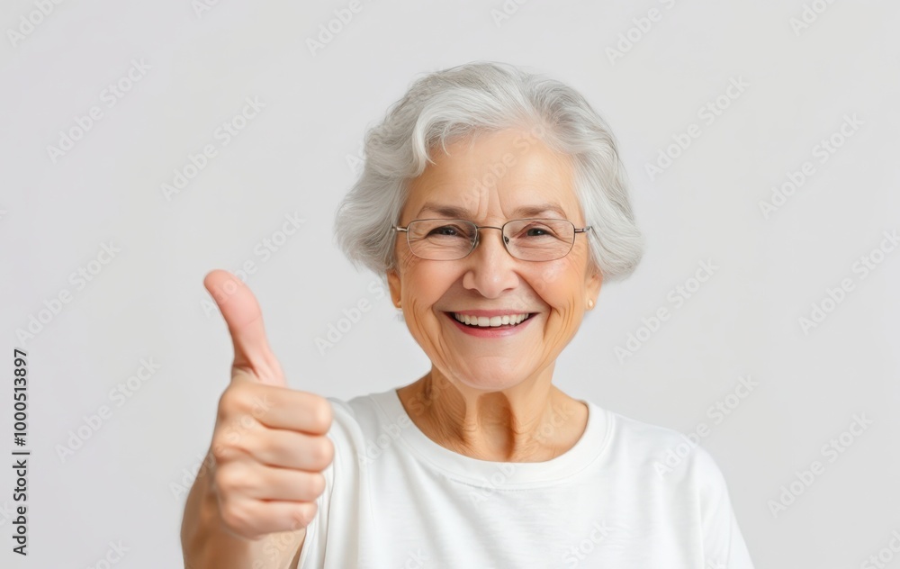 Elderly Woman in Glasses Giving a Confident Thumbs Up Elderly Woman in Glasses Giving a Confident Thumbs Up