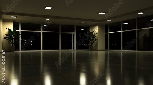 Empty elegant dark room at night with copy space