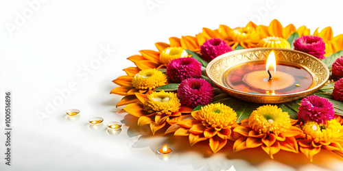 Futuristic Macro Shot of Bhai Dooj Flowers: Close-Up Focus on Petals & Dewdrops in Elegant Flat Vector Illustration