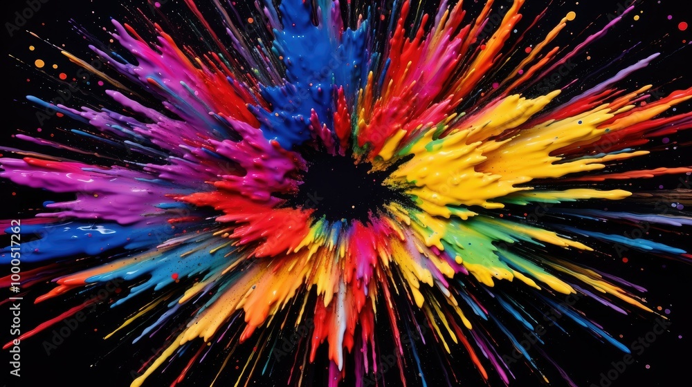 Fantastic spiral explosion colorful liquid paint splatter on black background Fantastic spiral explosion colorful liquid paint splatter on black background