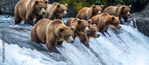 Grizzly Bears Fishing in a Waterfall photo