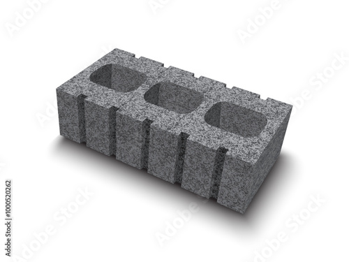 Gray Cement Cinder Block Isolated on White Background.