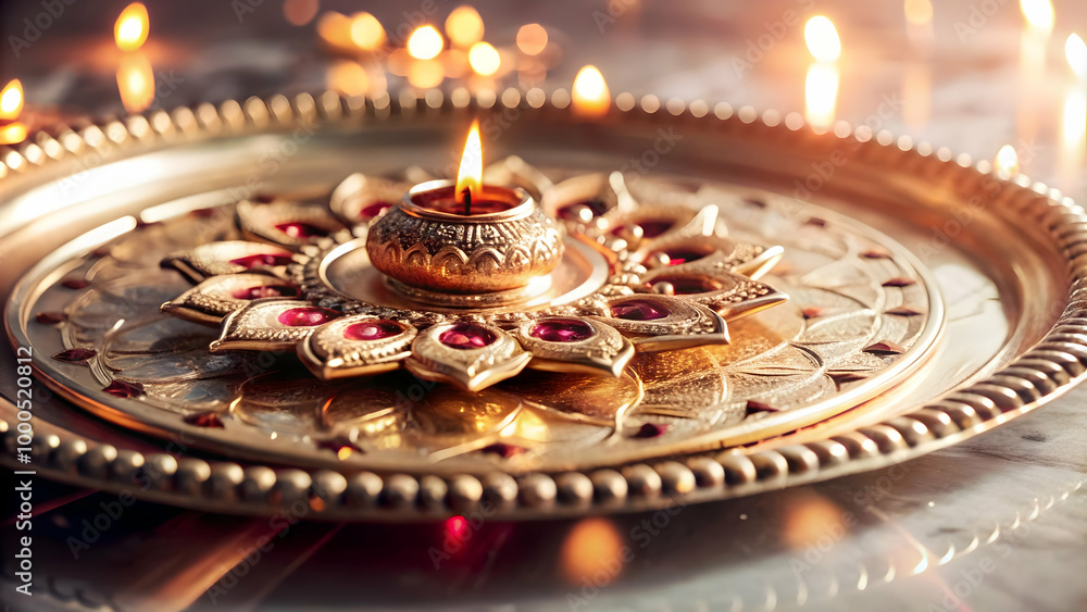 Futuristic Macro Shot of Bhai Dooj Tika Plate with Intricate Design and Glowing Elements - A Modern Fusion of Tradition in Photo Stock Futuristic Macro Shot of Bhai Dooj Tika Plate with Intricate Design and Glowing Elements - A Modern Fusion of Tradition in Photo Stock