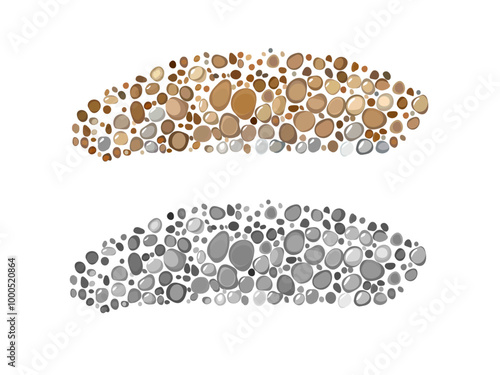 close up sand and round stone on white background.