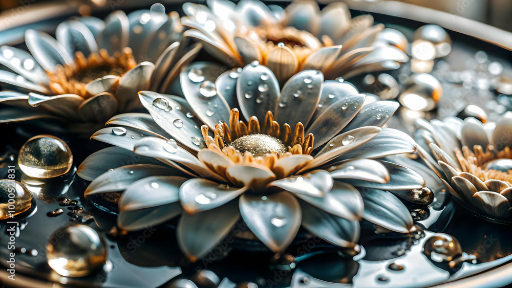 Futuristic Macro Shot of Bhai Dooj Flowers: Zoomed-In Focus on Petals and Dewdrops with Textured Nature Fusion - Photo Stock Concept Futuristic Macro Shot of Bhai Dooj Flowers: Zoomed-In Focus on Petals and Dewdrops with Textured Nature Fusion - Photo Stock Concept
