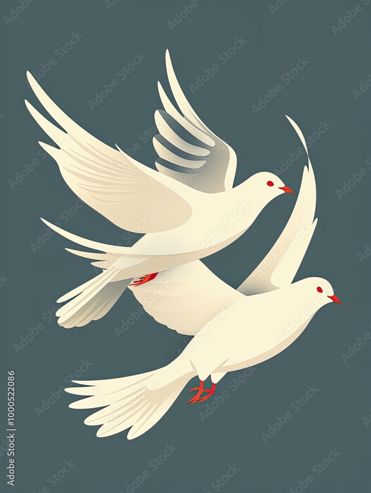 Minimalist illustration of three white doves Minimalist illustration of three white doves