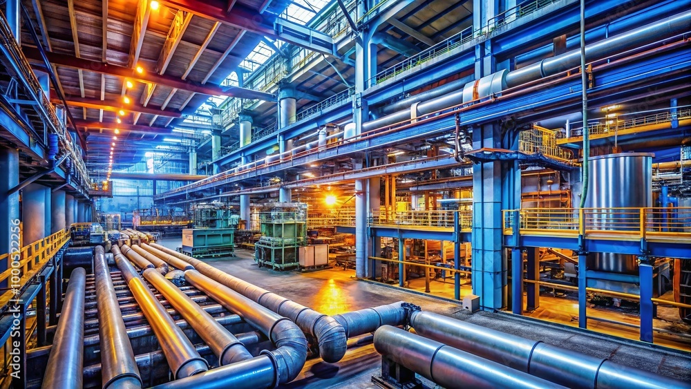 Steel Pipes Production Process in a Modern Factory with Machinery and Equipment for Manufacturing Steel Pipes Production Process in a Modern Factory with Machinery and Equipment for Manufacturing
