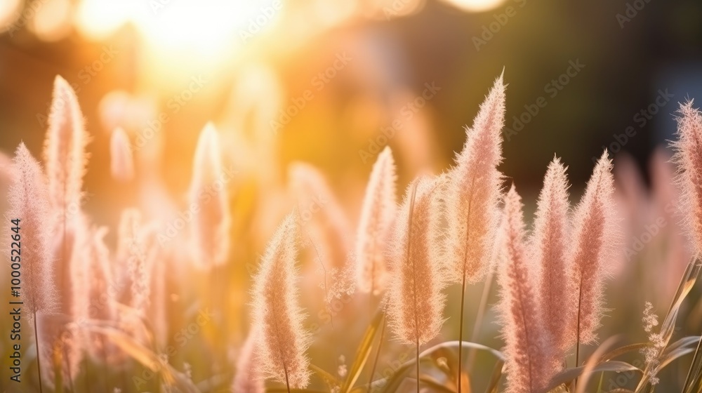 Soft focus of grass flowers with sunset light, peaceful and relax natural beauty Soft focus of grass flowers with sunset light, peaceful and relax natural beauty