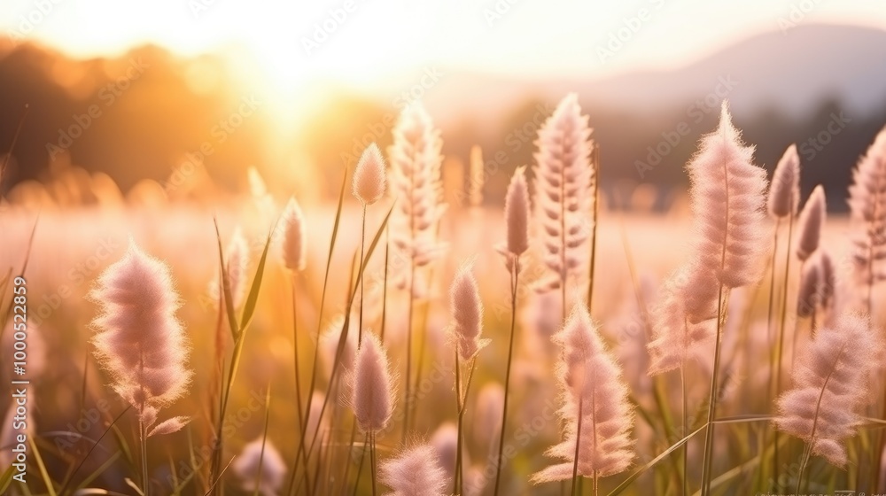Soft focus of grass flowers with sunset light, peaceful and relax natural beauty Soft focus of grass flowers with sunset light, peaceful and relax natural beauty
