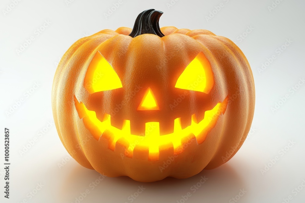 Realistic carved jack o lantern with a bright glowing face perfect for festive fall decorations Halloween night events or spooky porch displays Realistic carved jack o lantern with a bright glowing face perfect for festive fall decorations Halloween night events or spooky porch displays