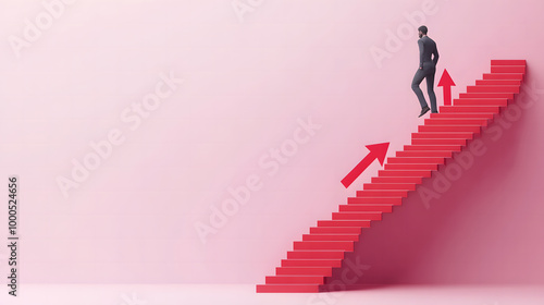 Man Climbing Stairs of Success with Arrow Concept Design