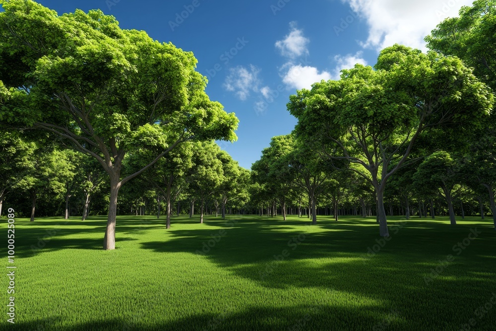 Fototapeta premium 3D digital forest, with trees rendered in high detail, creating a lush and immersive virtual landscape