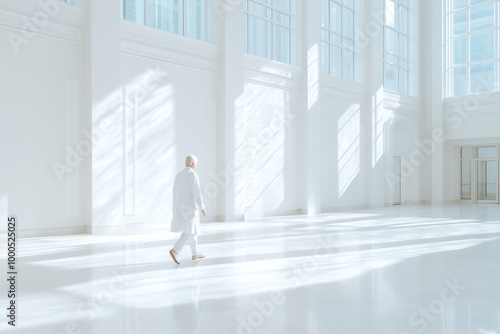 Doctor in spacious hospital corridor