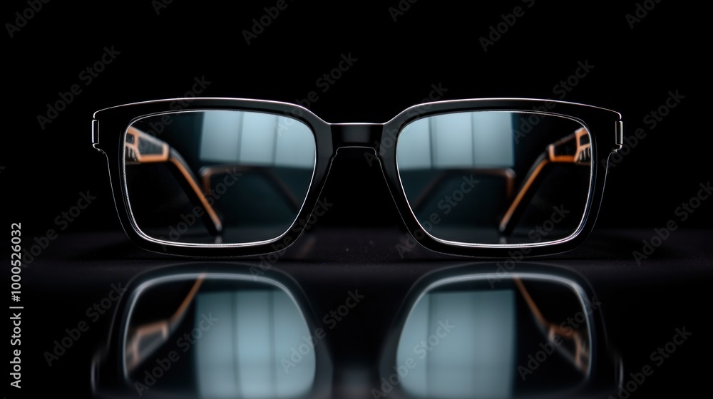 Black Square Eyeglasses with Orange Detail Black Square Eyeglasses with Orange Detail