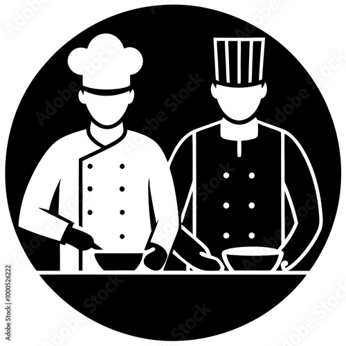 Vector chef and cook in the kitchen silhouette illustration black 