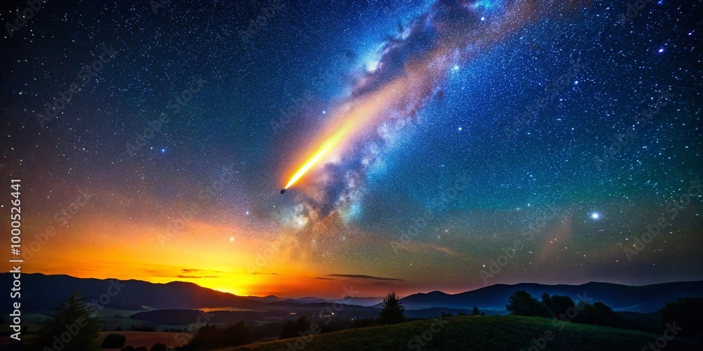 Fototapeta premium Stunning Comet Illuminating the Night Sky with a Bright Tail of Light and Stars in the Background