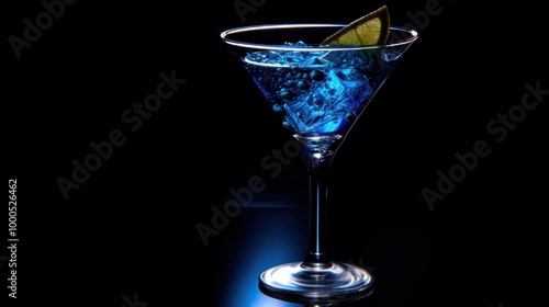 Blue Martini Cocktail with Lime Garnish photo