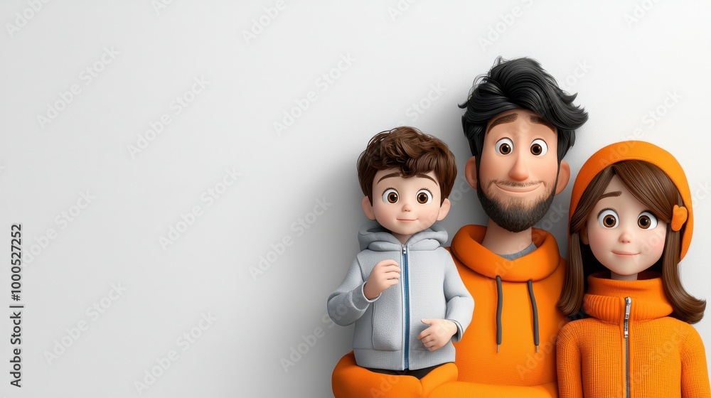 Happy Cartoon Family Portrait with White Background Happy Cartoon Family Portrait with White Background