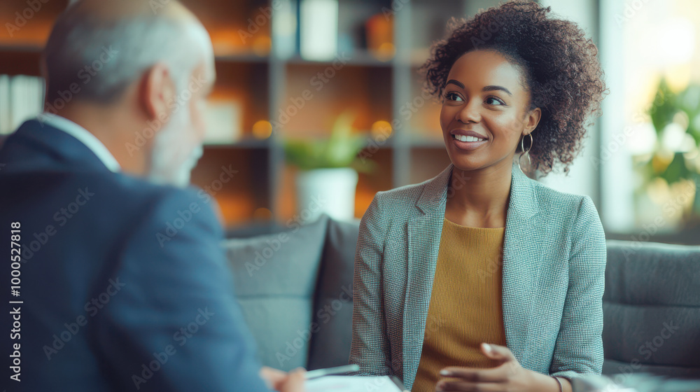 Fototapeta premium Confident Young Black Businesswoman Talking to Senior Colleague