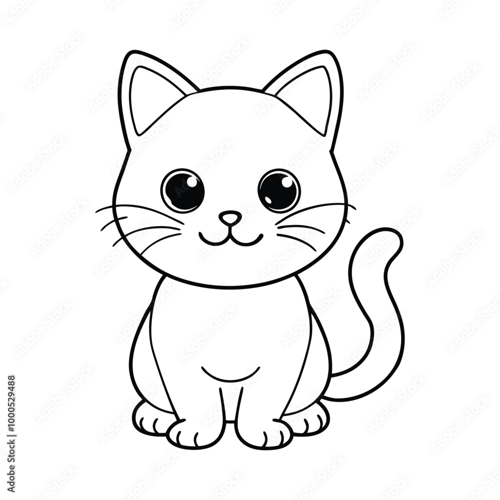Obraz premium Cute Chibi Cat Line Art Hand Drawn Kawaii Kids Coloring Book Illustration