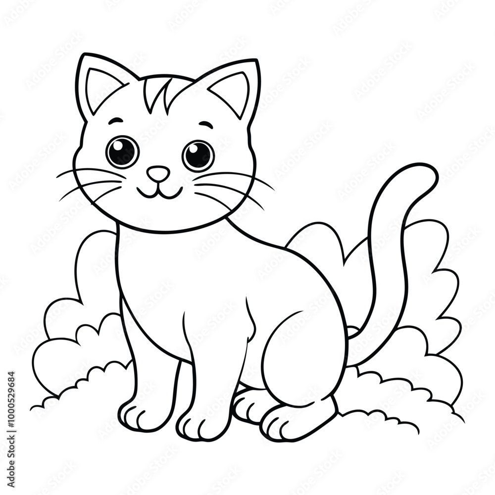 Obraz premium Cute Chibi Cat Line Art Hand Drawn Kawaii Kids Coloring Book Illustration