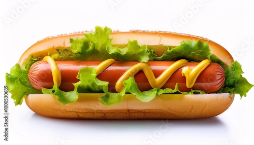 Hot dog with mustard isolated on white background