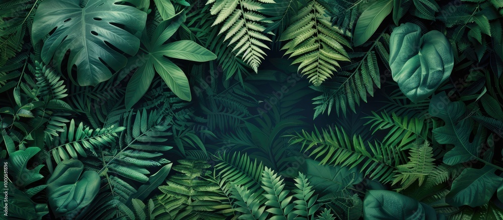 Ferns And Leaves In Dark Natural Green Jungle Forest Environment Ferns And Leaves In Dark Natural Green Jungle Forest Environment