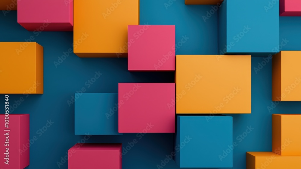 Abstract Geometric Shapes Blue Orange Pink 3D Cubes Minimalist Design Abstract Geometric Shapes Blue Orange Pink 3D Cubes Minimalist Design