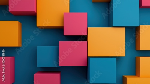 Abstract Geometric Shapes Blue Orange Pink 3D Cubes Minimalist Design