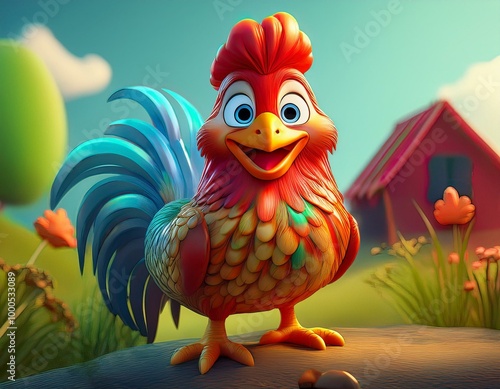 Cute Cartoon Rooster Charac...