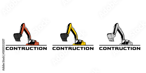excavator logo design, excavator illustration design, excavator vector, excavation logo design, excavator heavy equipment logo design, construction, orange, heavy equipment transportation, loader, equ