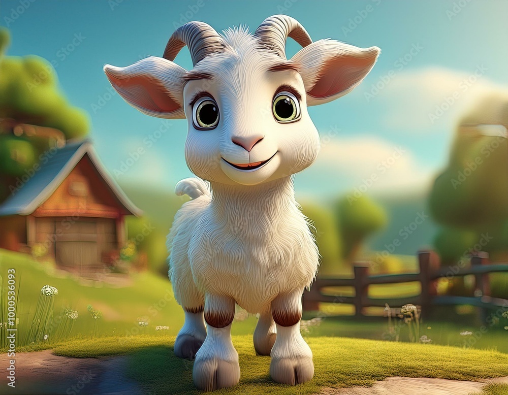 Cute Cartoon Goat on a Farm Cute Cartoon Goat on a Farm