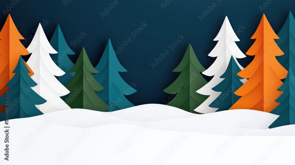Obraz premium Winter Wonderland Paper Cutout Christmas Trees in Snowy Landscape