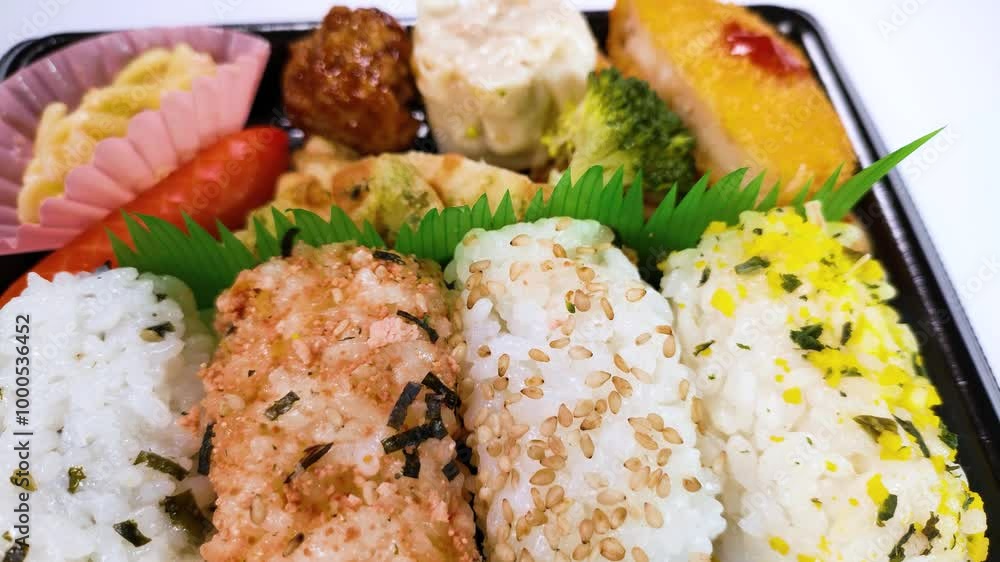 おにぎり弁当 クローズアップ 回転 おにぎり弁当 クローズアップ 回転