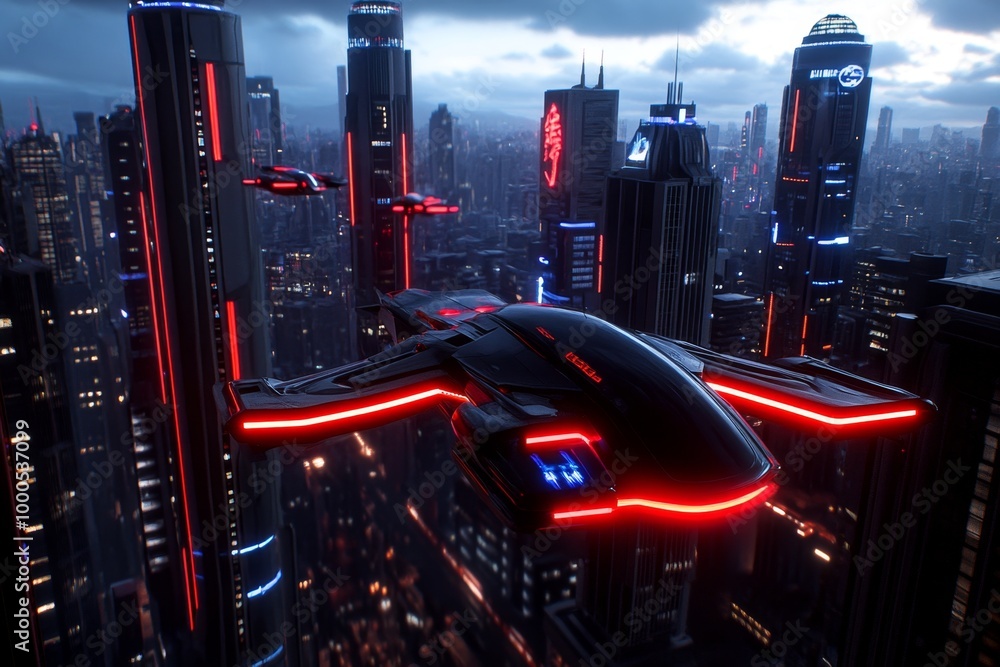 A futuristic urban city with floating skyscrapers, neon lights, and flying vehicles weaving between towering buildings in a fantasy setting A futuristic urban city with floating skyscrapers, neon lights, and flying vehicles weaving between towering buildings in a fantasy setting