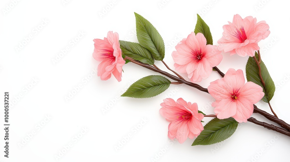 Fototapeta premium Pink Sakura Flowers Branch Isolated on White Background Spring Blossom