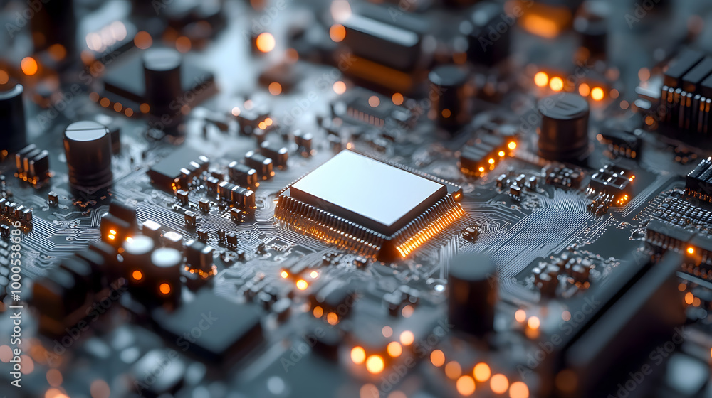 Close-up View of Circuit Board with Glowing Components Close-up View of Circuit Board with Glowing Components