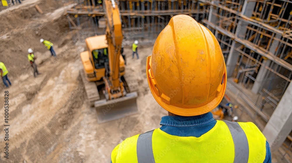 Construction Worker Safety Helmet Building Site Excavator Construction Worker Safety Helmet Building Site Excavator