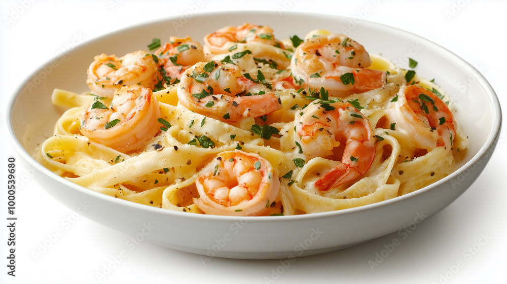 Savory Fettuccine with Sautéed Prawns and Creamy Garlic Sauce, Beautifully Garnished with Fresh Parsley Savory Fettuccine with Sautéed Prawns and Creamy Garlic Sauce, Beautifully Garnished with Fresh Parsley