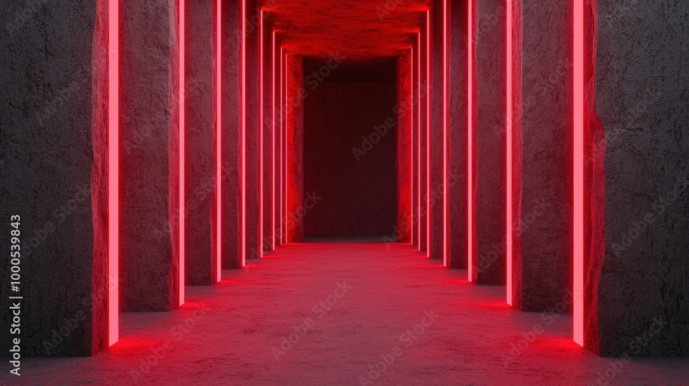 Red Neon Lights in Dark Concrete Corridor Cyberpunk Sci Fi Futuristic Architecture Red Neon Lights in Dark Concrete Corridor Cyberpunk Sci Fi Futuristic Architecture