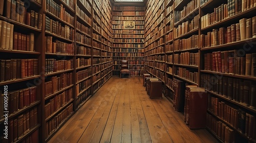 Expansive Library Interior with Bookshelves and a Single Chair