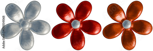 3D Metallic Foil Material Flowers, Silver, Red,Orange, Playful and Fun-loving Design