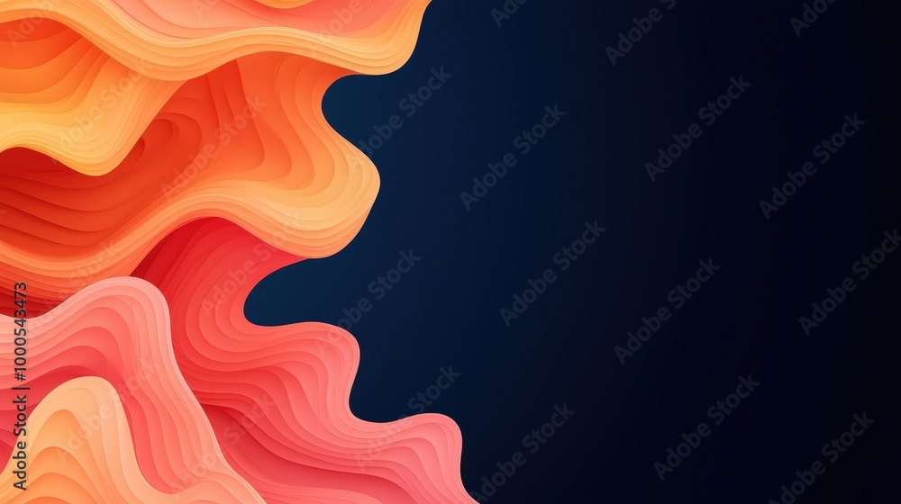 Abstract Wavy Background Orange and Red Layers on Dark Blue Abstract Wavy Background Orange and Red Layers on Dark Blue