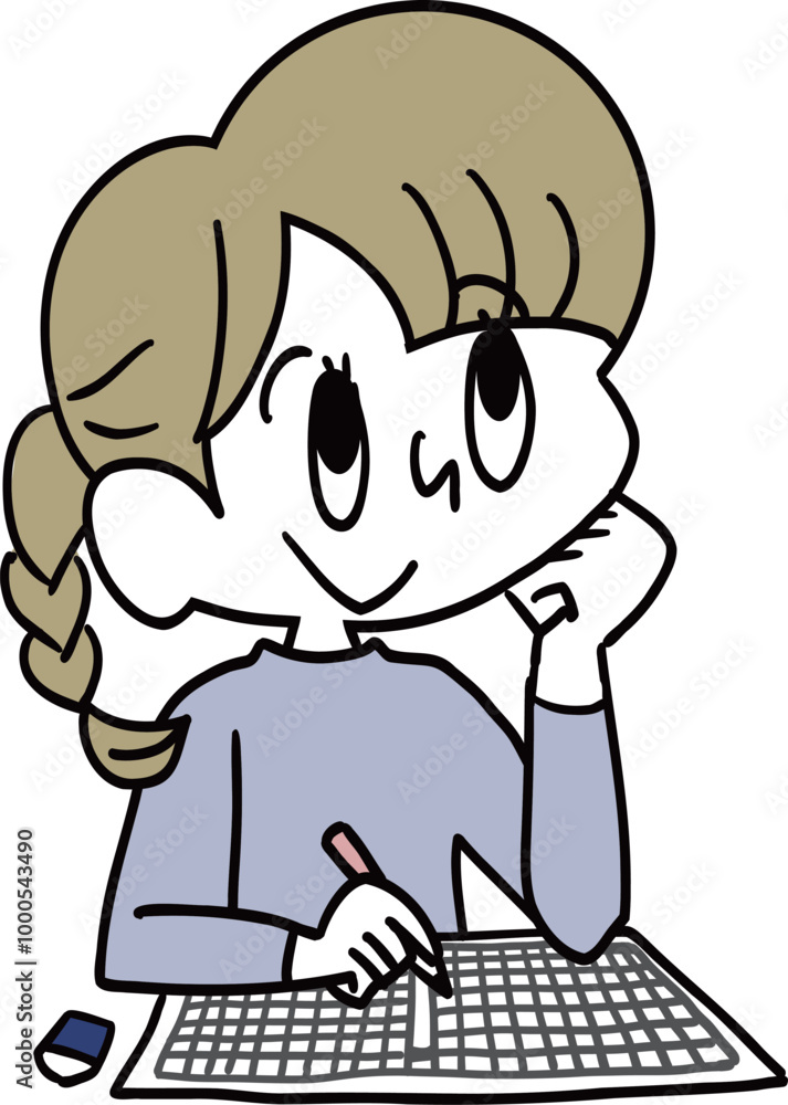 Obraz premium 作文の宿題をする女の子